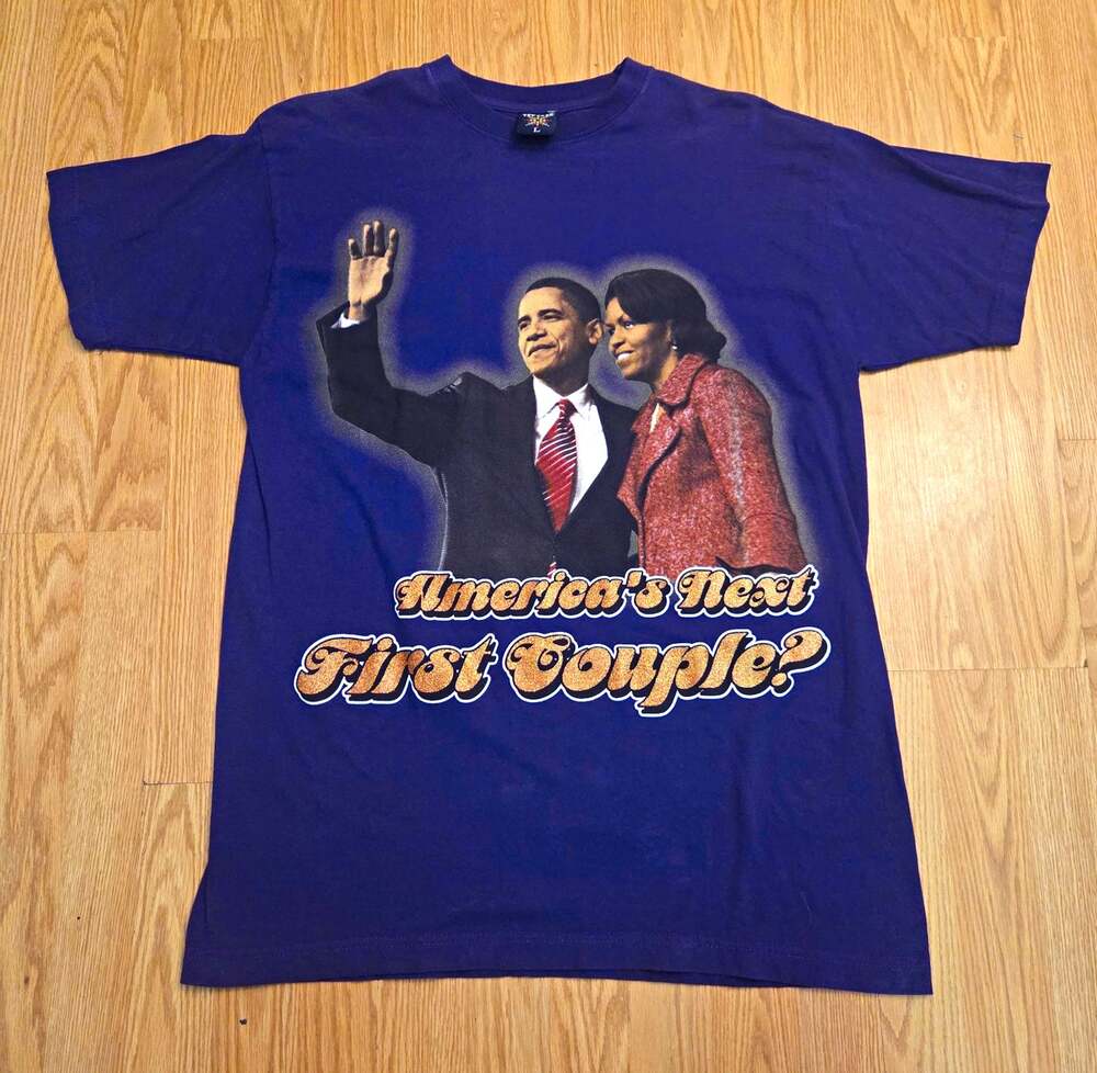 Vintage Obama Michelle America's Next First Couple T Shirt Purple Tee Tree L